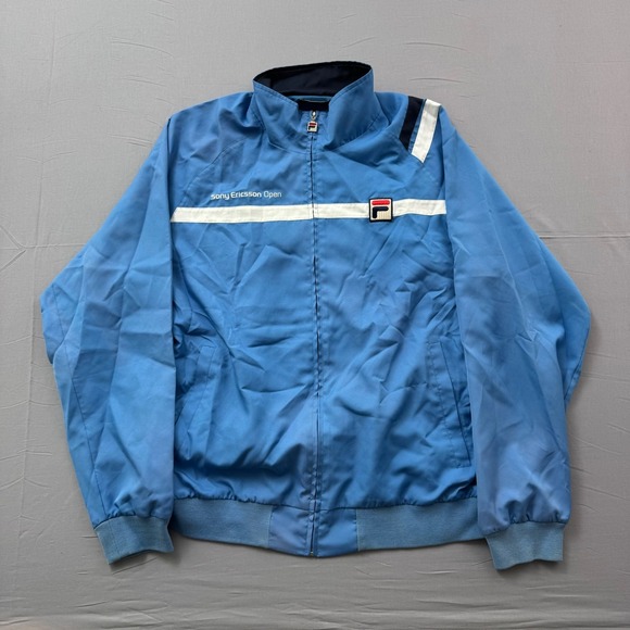 Fila Sony Ericsson Open Tennis Track Jacket Mens Large Blue Full Zip Windbreaker
